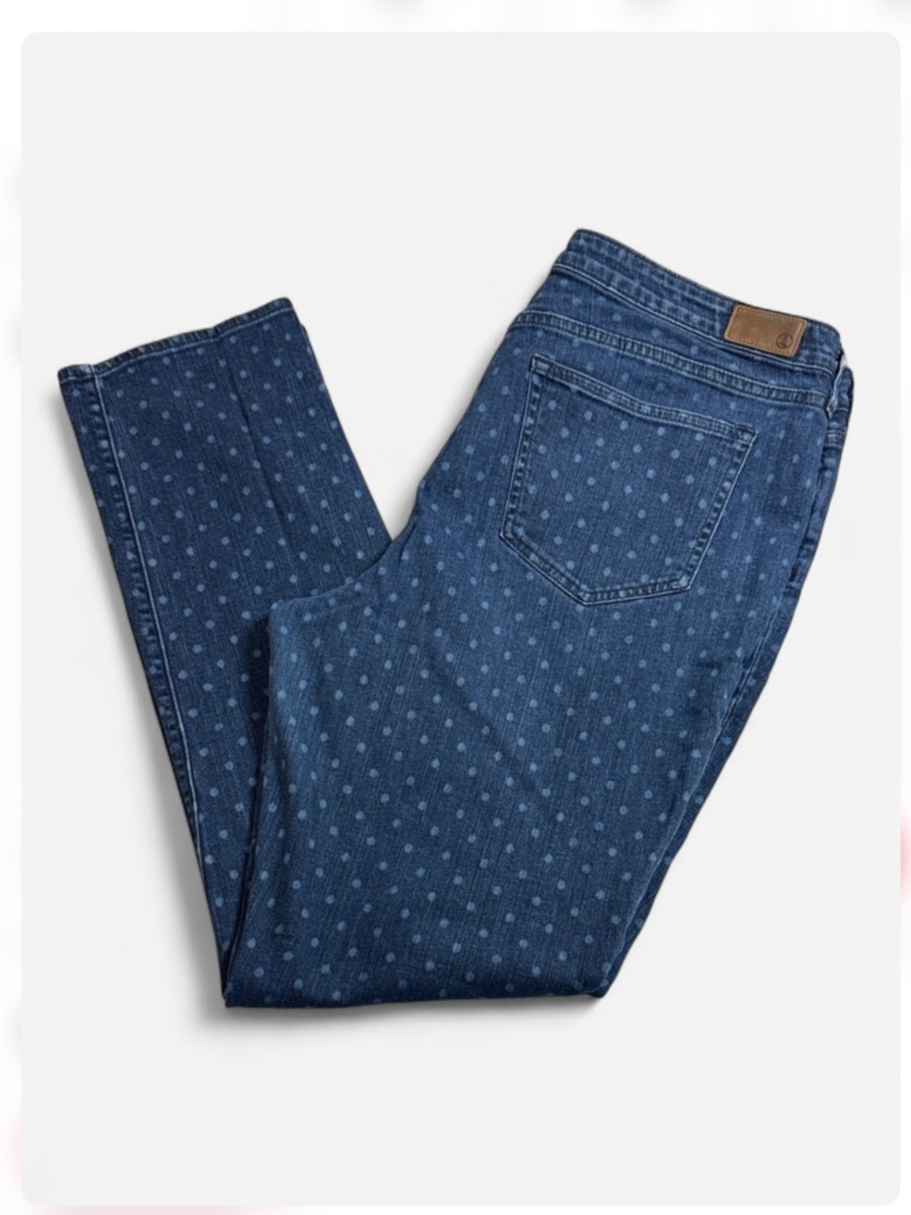 Lands' End Mid Rise Slim Blue Polka Dot Jeans Size 18 Tall